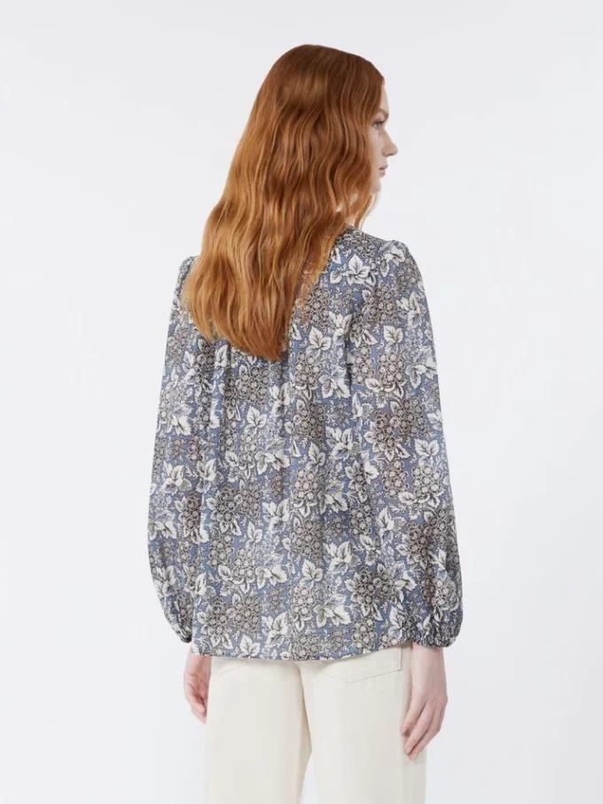 Printed cotton voile shirt, navy Printed cotton voile shirt, navy