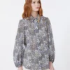 Printed cotton voile shirt, navy Printed cotton voile shirt, navy