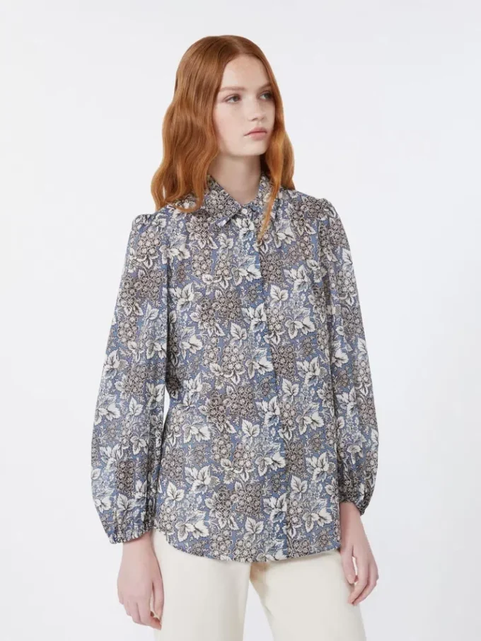 Printed cotton voile shirt, navy Printed cotton voile shirt, navy