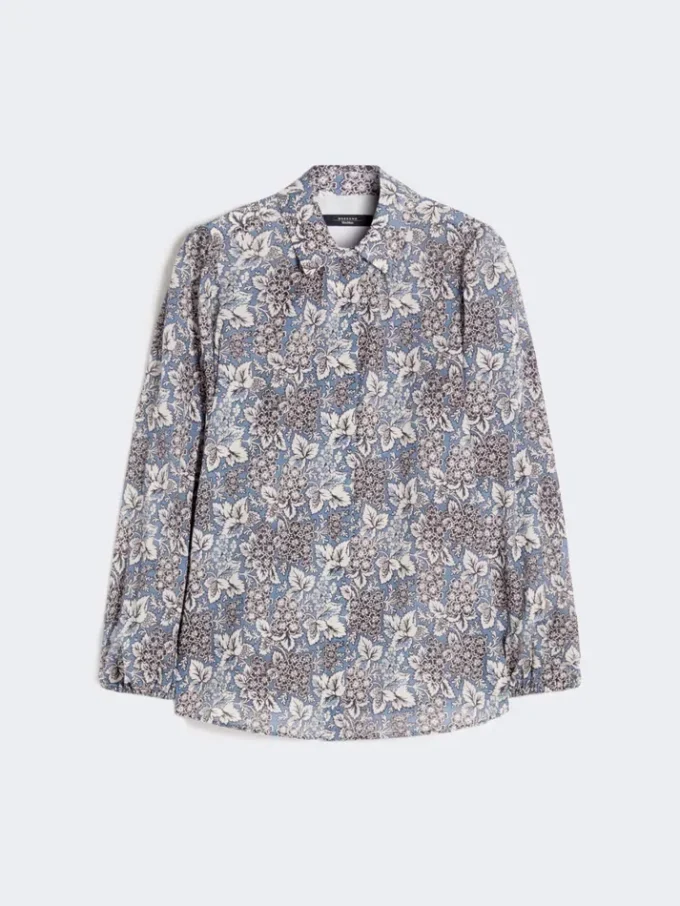 Printed cotton voile shirt, navy Printed cotton voile shirt, navy