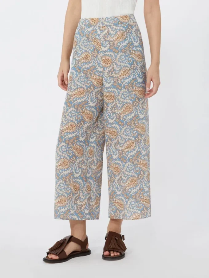 Printed crepe de chine trousers, light blue Printed crepe de chine trousers, light blue