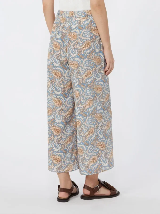 Printed crepe de chine trousers, light blue Printed crepe de chine trousers, light blue