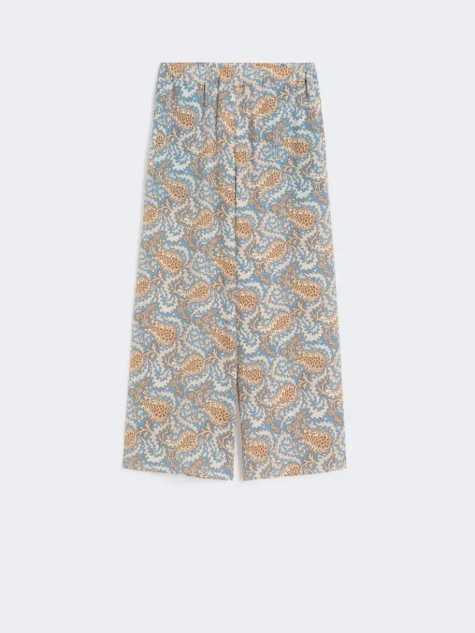 Printed crepe de chine trousers, light blue Printed crepe de chine trousers, light blue