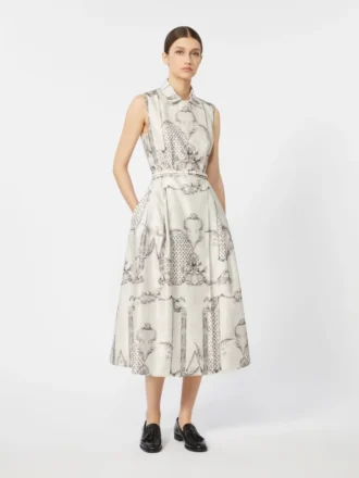 Printed mikado shirt dress, ivory