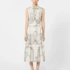 Printed mikado shirt dress, ivory