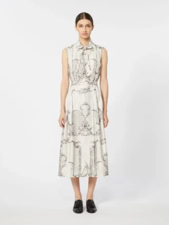 Printed mikado shirt dress, ivory