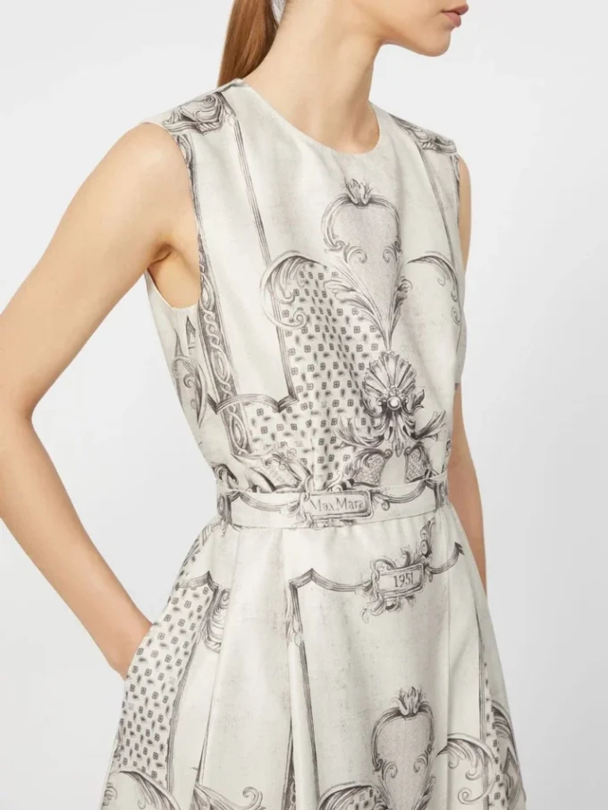 Printed mikado shirt dress, ivory