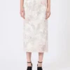 Printed organza and gabardine pencil skirt, white Printed organza and gabardine pencil skirt, white