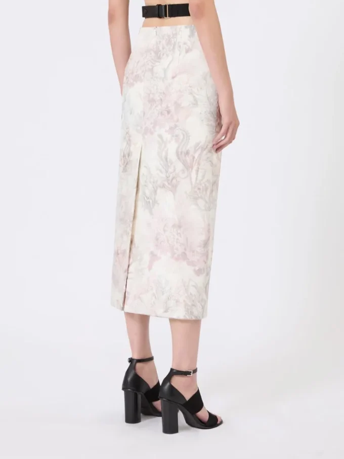 Printed organza and gabardine pencil skirt, white Printed organza and gabardine pencil skirt, white