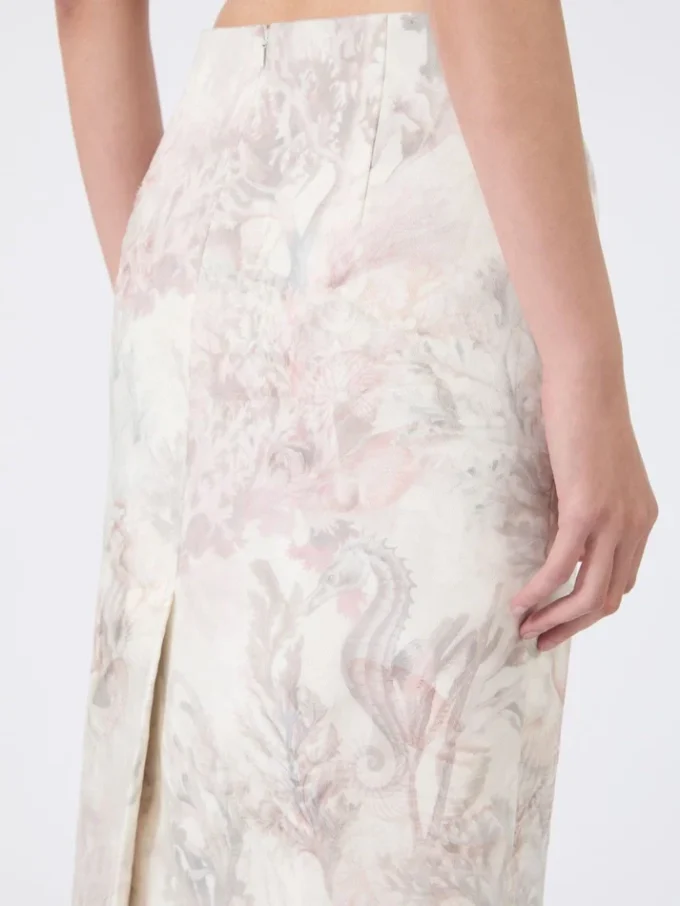 Printed organza and gabardine pencil skirt, white Printed organza and gabardine pencil skirt, white