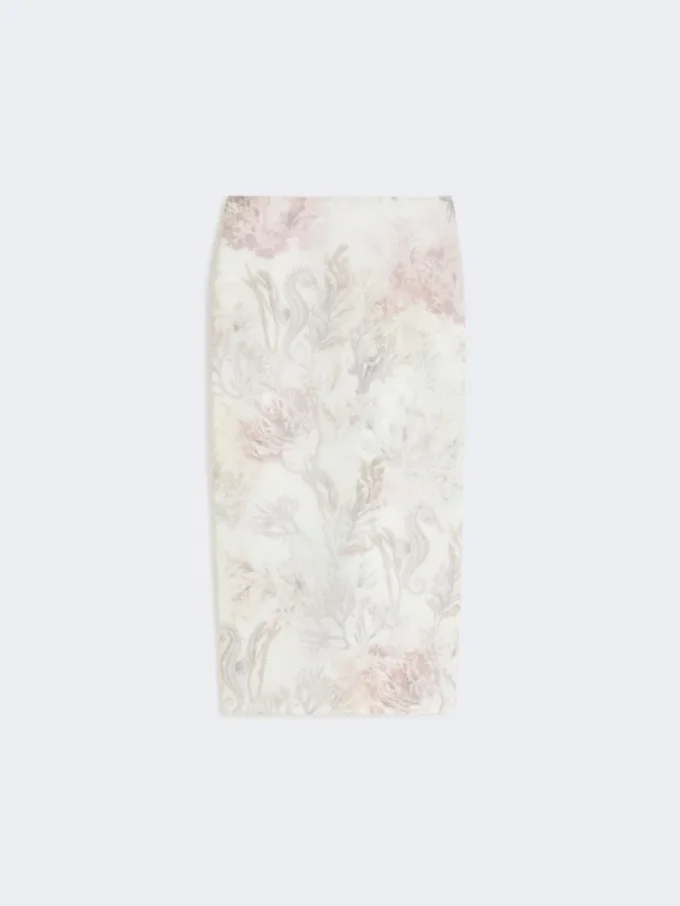 Printed organza and gabardine pencil skirt, white Printed organza and gabardine pencil skirt, white