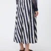 Printed poplin pleated skirt, navy