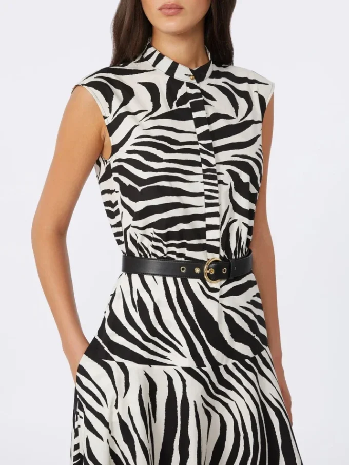 Printed poplin shirt dress, black