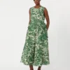 Printed ramie canvas dress, green Printed ramie canvas dress, green
