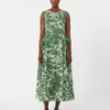 Printed ramie canvas dress, green Printed ramie canvas dress, green