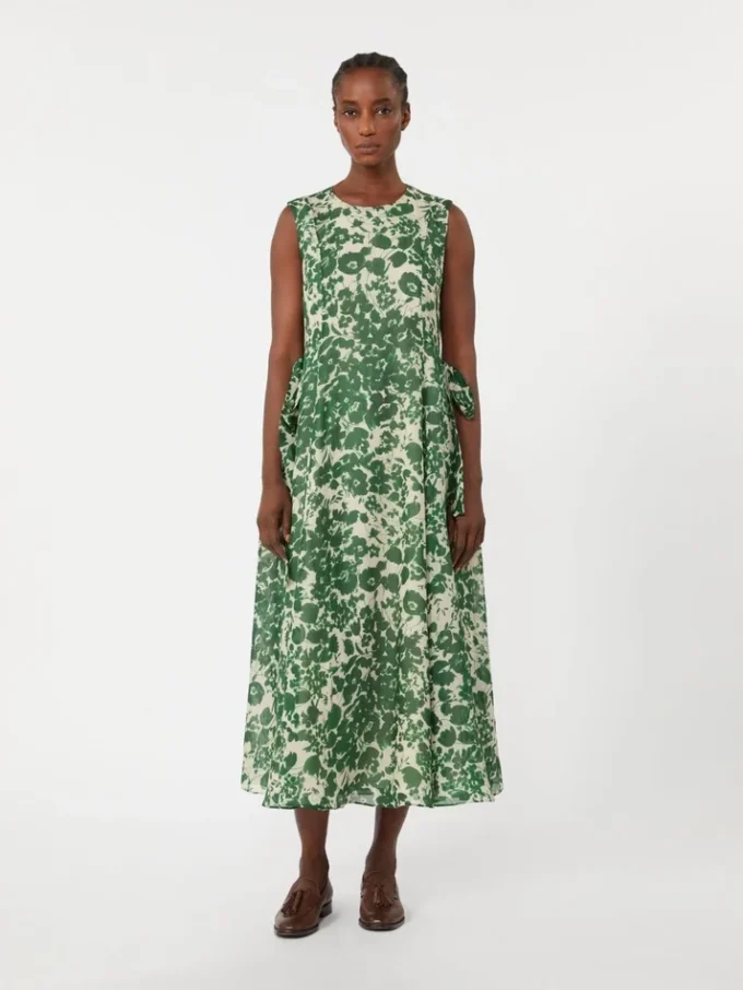 Printed ramie canvas dress, green Printed ramie canvas dress, green