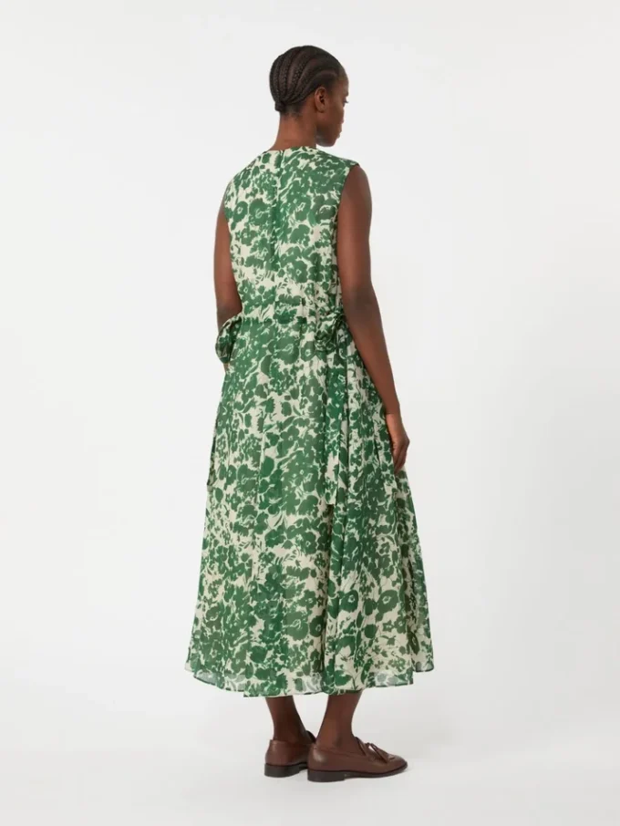 Printed ramie canvas dress, green Printed ramie canvas dress, green
