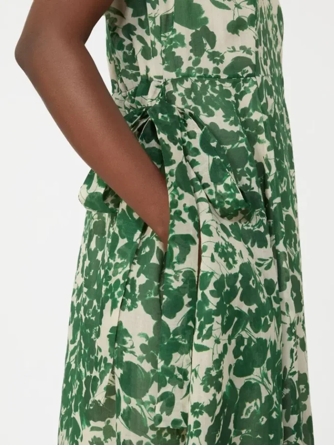 Printed ramie canvas dress, green Printed ramie canvas dress, green