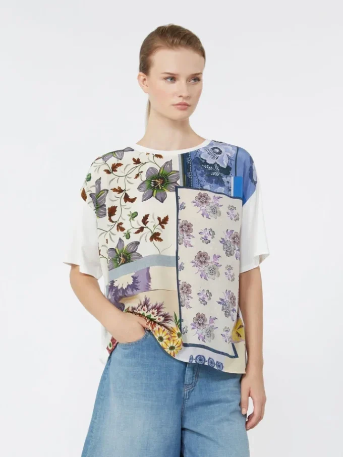 Printed silk and stretch cotton jersey t-shirt, multicolour Printed silk and stretch cotton jersey t-shirt, multicolour