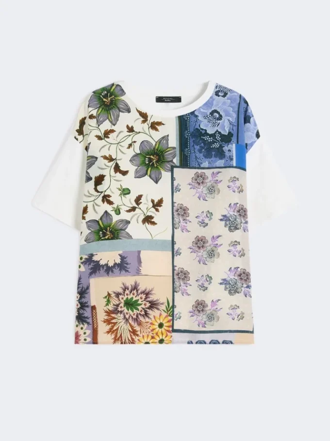 Printed silk and stretch cotton jersey t-shirt, multicolour Printed silk and stretch cotton jersey t-shirt, multicolour