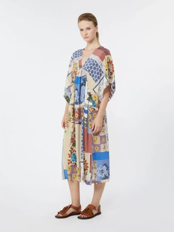 Printed silk crepe de chine midi dress, multicolour Printed silk crepe de chine midi dress, multicolour