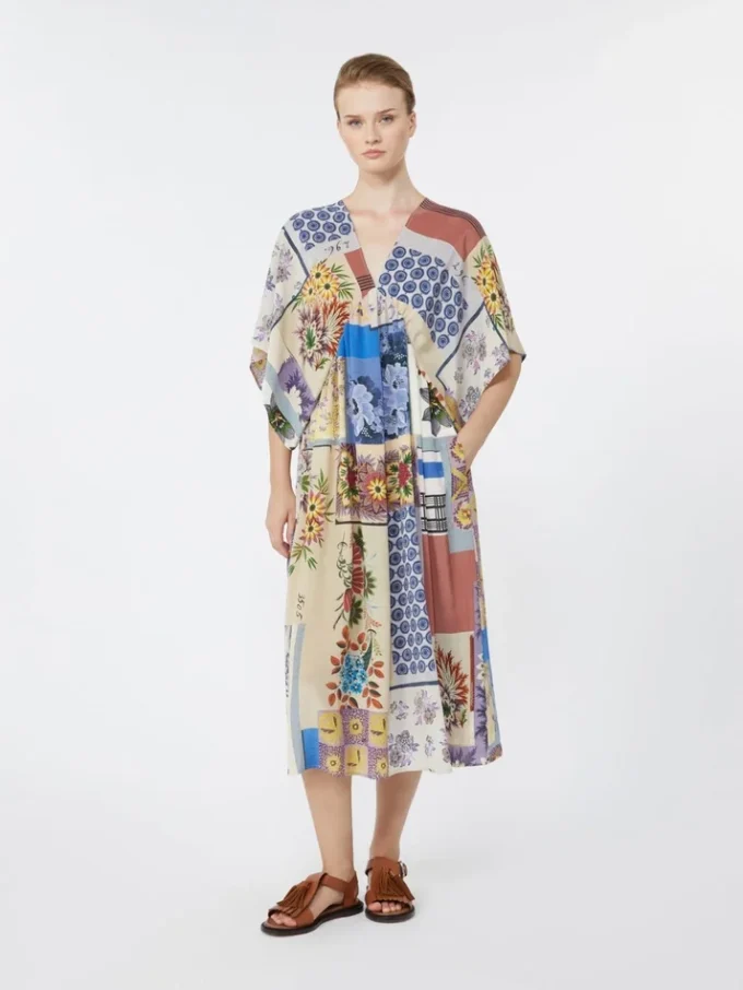Printed silk crepe de chine midi dress, multicolour Printed silk crepe de chine midi dress, multicolour