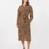 Printed silk crepe de chine shirt dress, camel Printed silk crepe de chine shirt dress, camel