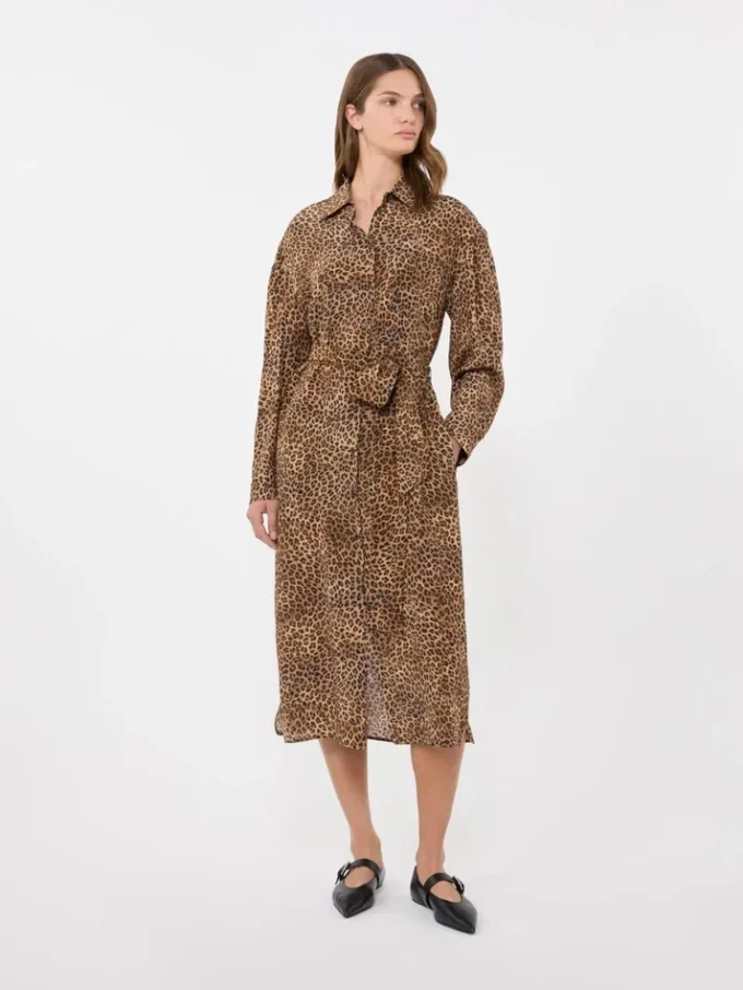 Printed silk crepe de chine shirt dress, camel Printed silk crepe de chine shirt dress, camel