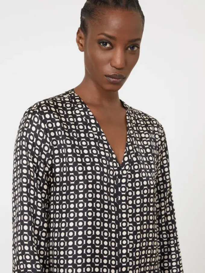 Printed silk dress, black