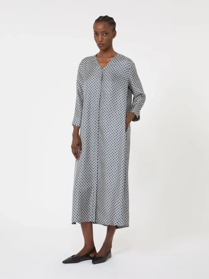 Printed silk dress, midnightblue