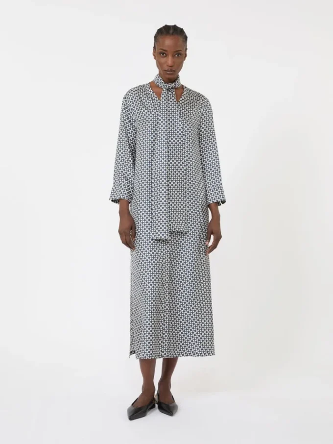 Printed silk dress, midnightblue