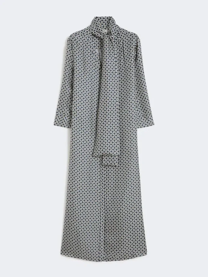 Printed silk dress, midnightblue