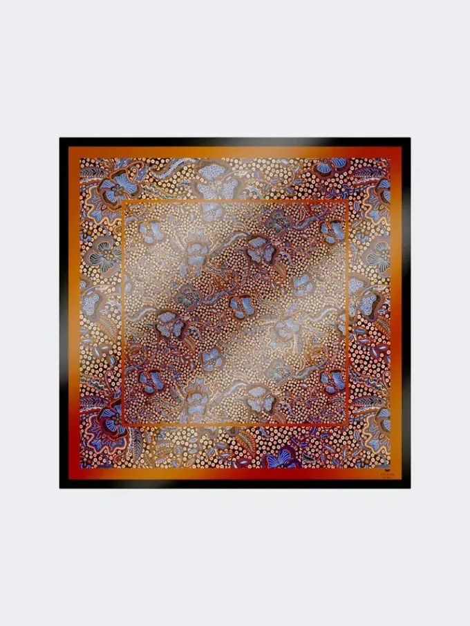 Printed silk foulard, hazelnut brown Printed silk foulard, hazelnut brown