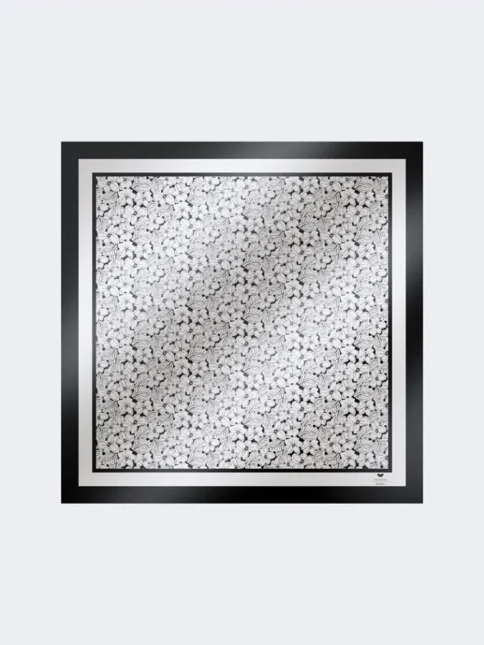 Printed silk foulard, optical white Printed silk foulard, optical white