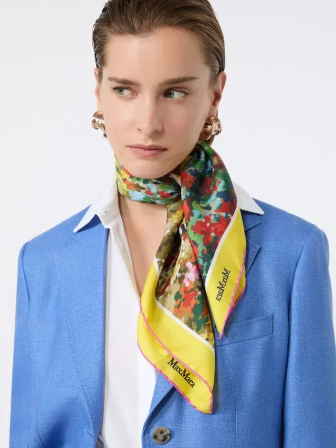 Printed silk foulard, pale yellow Printed silk foulard, pale yellow