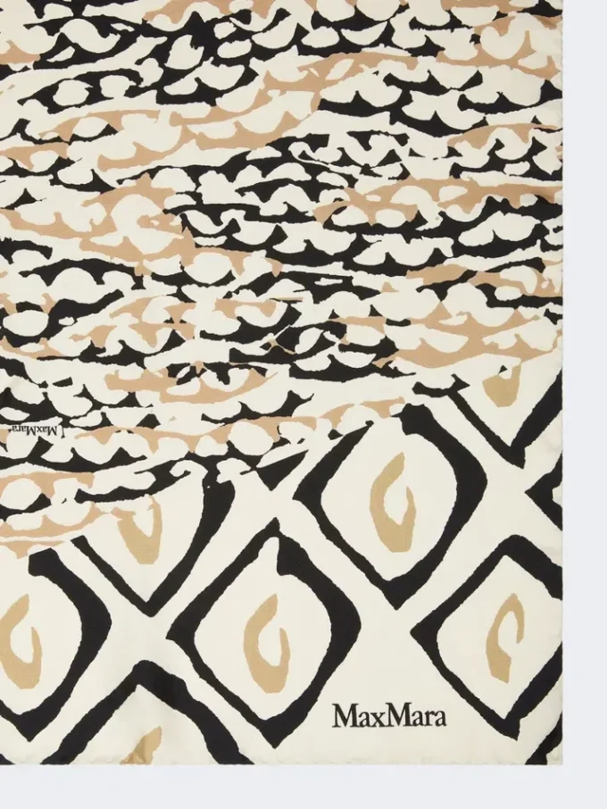 Printed silk oversized scarf, beige