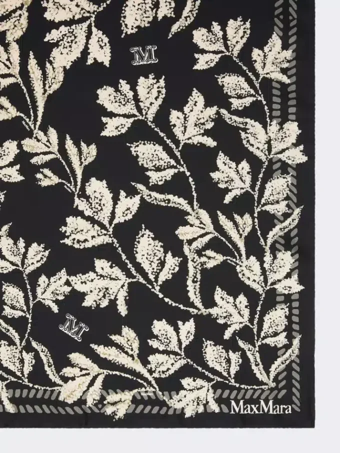 Printed silk oversized scarf, black