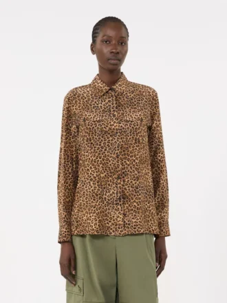 Printed silk pocket shirt, camel