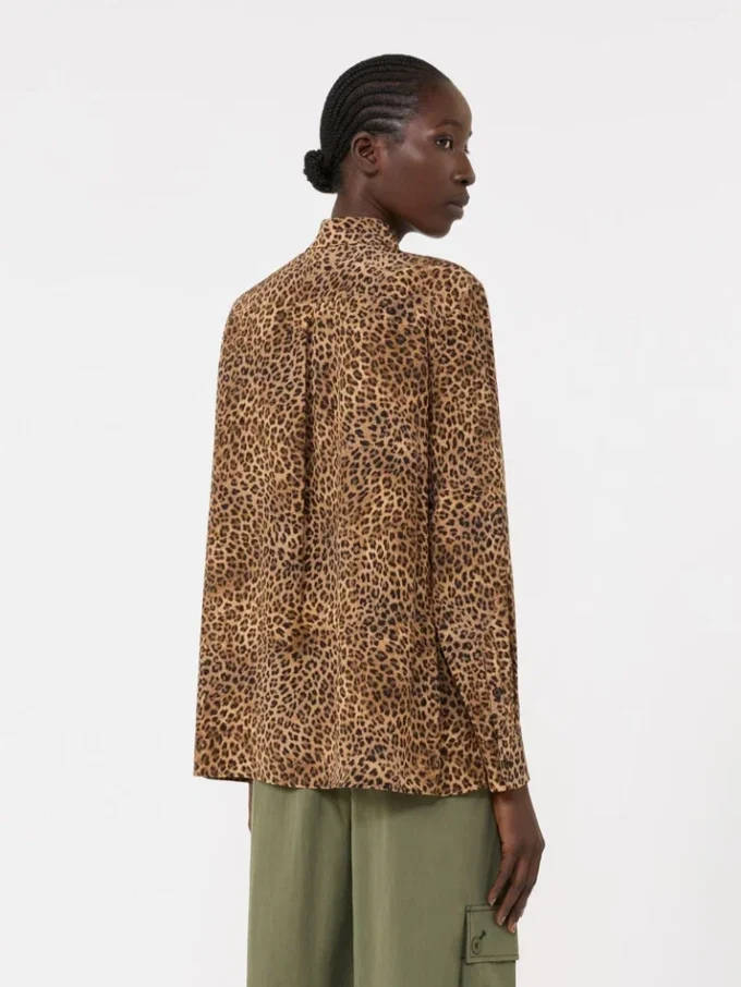 Printed silk pocket shirt, camel