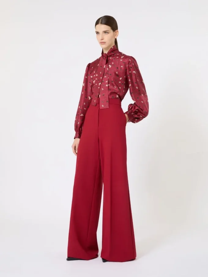 Printed silk pussy-bow shirt, red Printed silk pussy-bow shirt, red