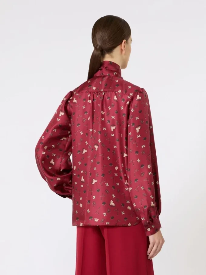 Printed silk pussy-bow shirt, red Printed silk pussy-bow shirt, red