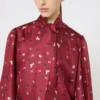 Printed silk pussy-bow shirt, red Printed silk pussy-bow shirt, red