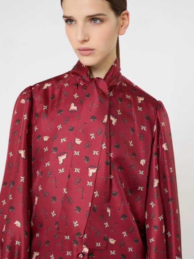 Printed silk pussy-bow shirt, red Printed silk pussy-bow shirt, red