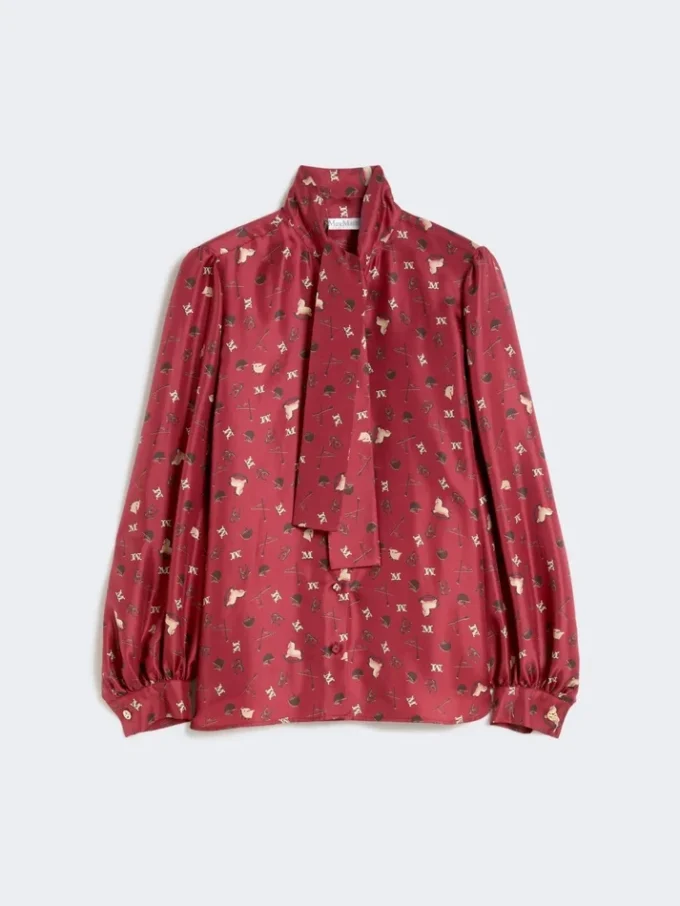 Printed silk pussy-bow shirt, red Printed silk pussy-bow shirt, red