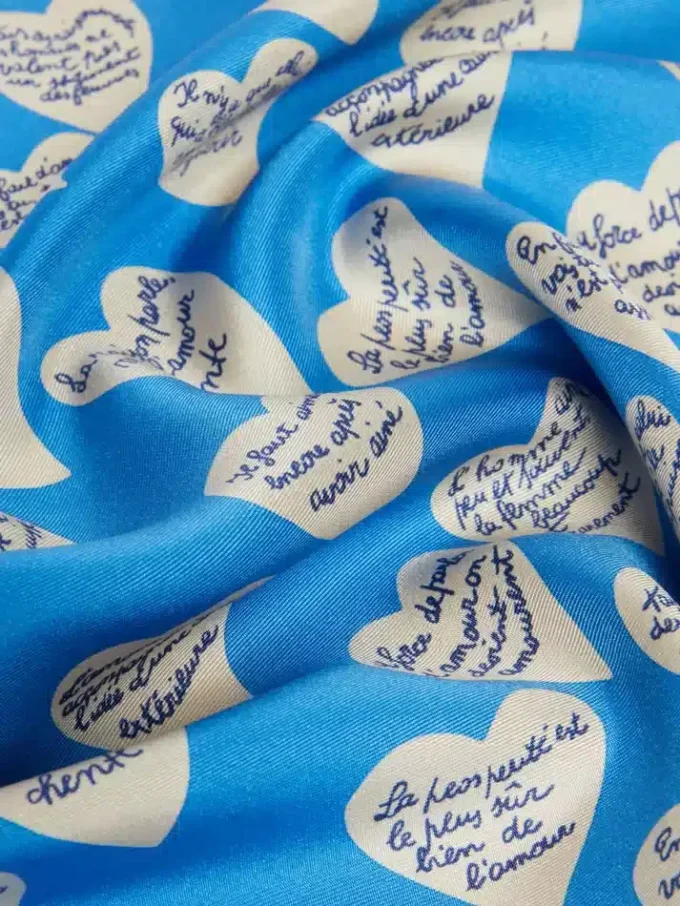 Printed silk scarf, navy