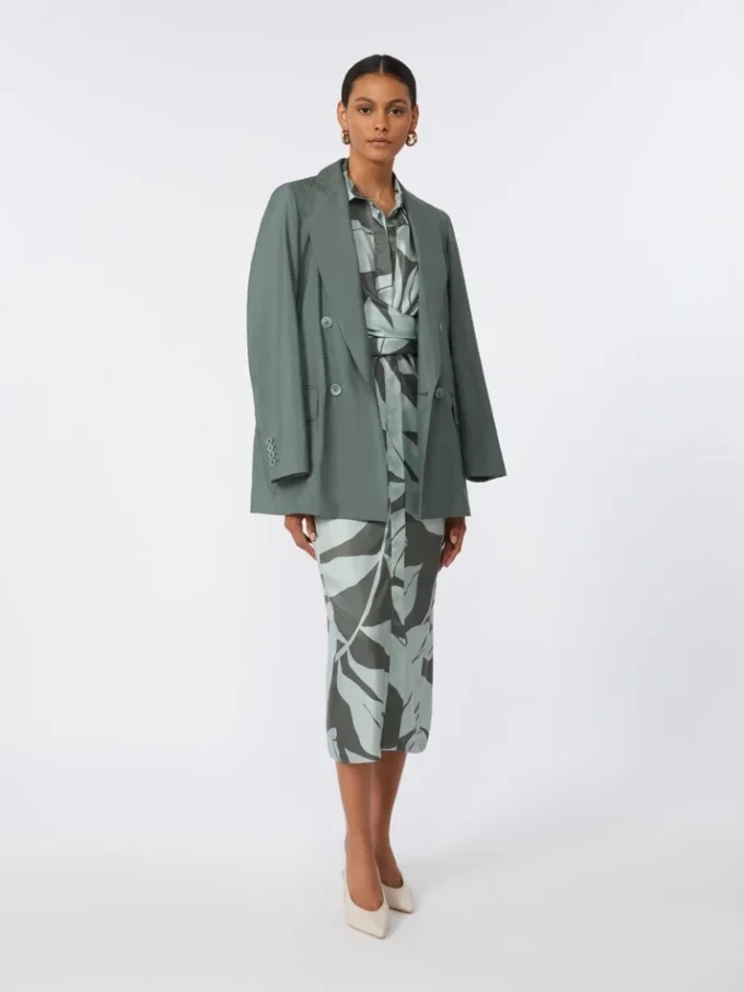 Printed silk shirt dress, green Printed silk shirt dress, green