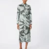 Printed silk shirt dress, green Printed silk shirt dress, green