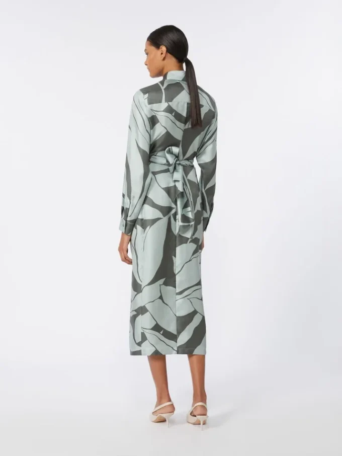 Printed silk shirt dress, green Printed silk shirt dress, green