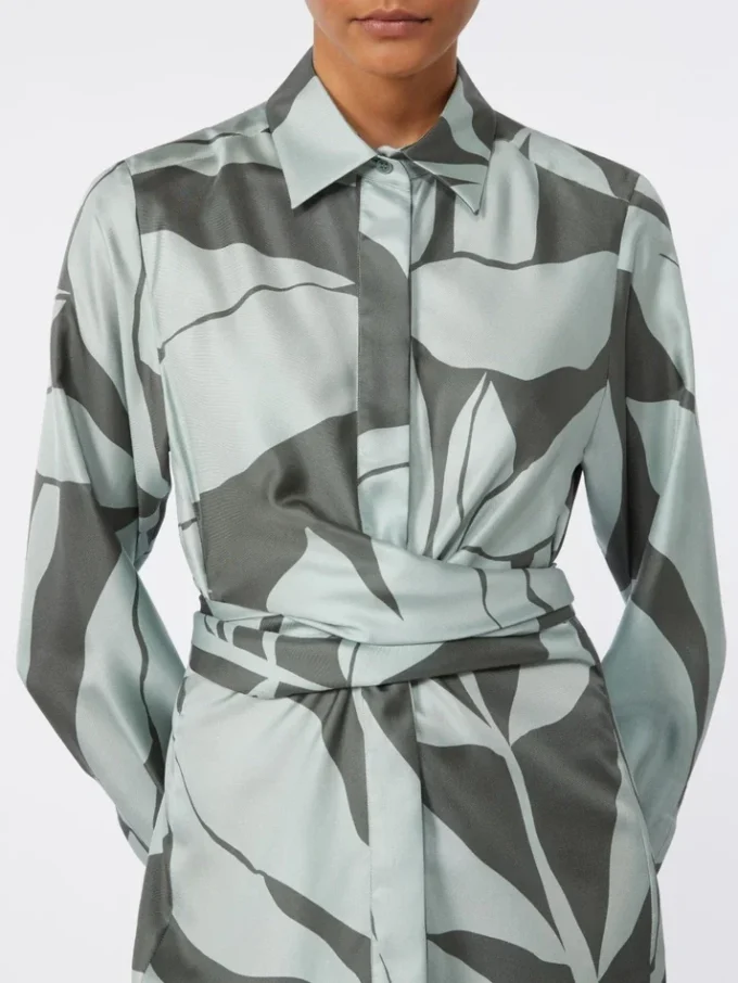 Printed silk shirt dress, green Printed silk shirt dress, green