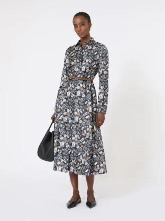 Printed silk shirt dress, ultramarine